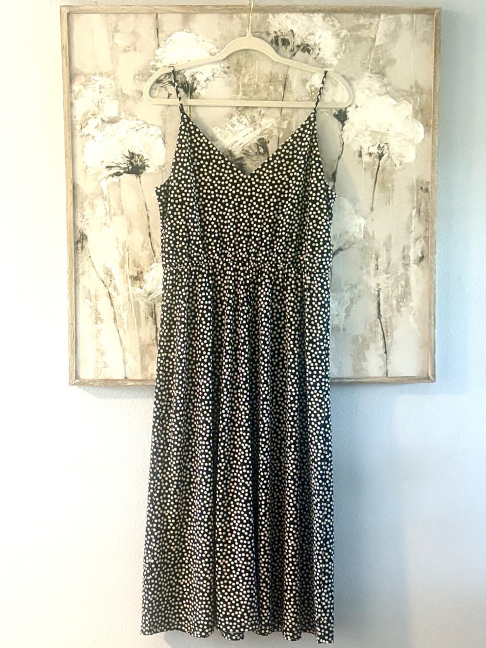 H&M Black Midi Dress with White Polka Dots